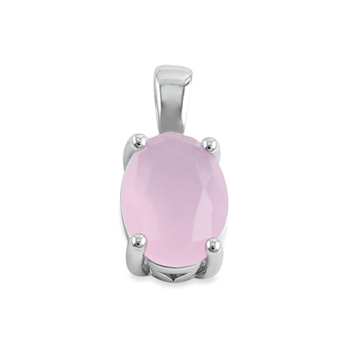 Sterling Silver Milky Pink Glass Oval Pendant
