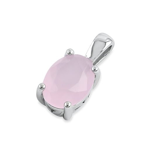 Sterling Silver Milky Pink Glass Oval Pendant