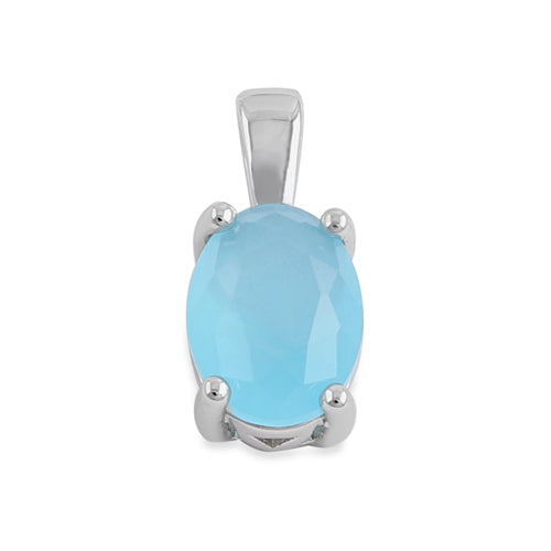 Sterling Silver Milky Blue Glass Oval Pendant