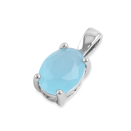 Sterling Silver Milky Blue Glass Oval Pendant