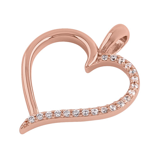 Sterling Silver Rose Gold Plated Half Clear CZ Heart Pendant