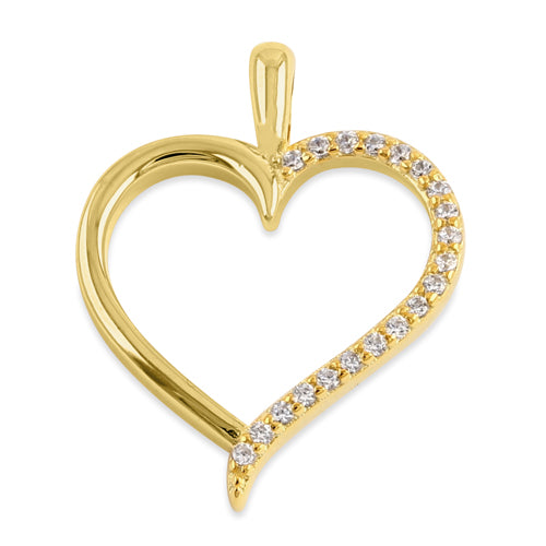 Sterling Silver Gold Plated Half Clear CZ Heart Pendant