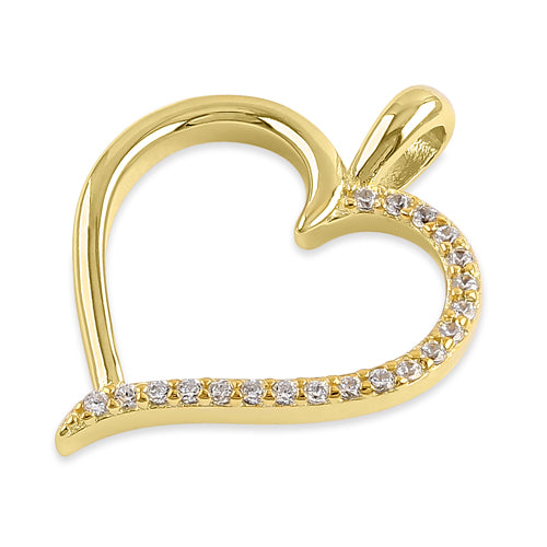 Sterling Silver Gold Plated Half Clear CZ Heart Pendant