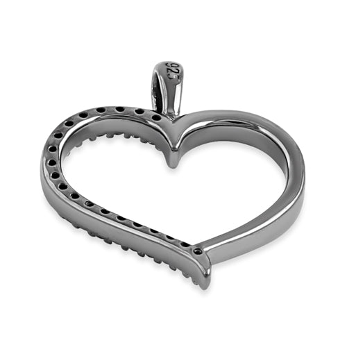 Sterling Silver Black Rhodium Plated Half Black CZ Heart Pendant