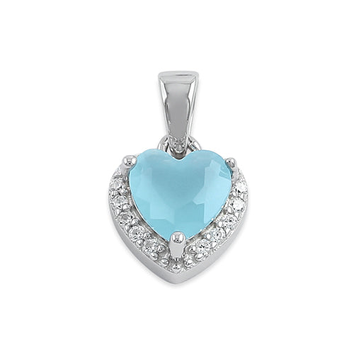 Sterling Silver Small Milky Blue CZ Heart Pendant