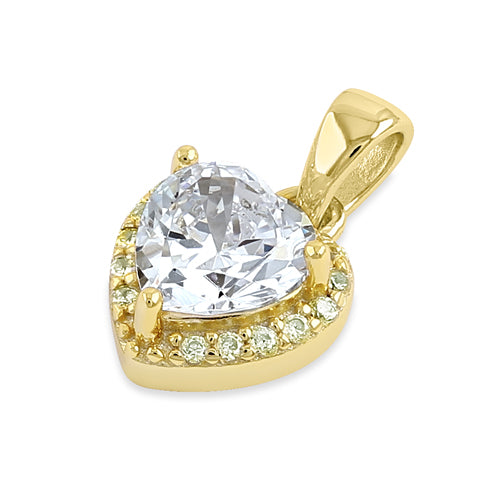 Sterling Silver Gold Plated Small Clear CZ Heart Pendant