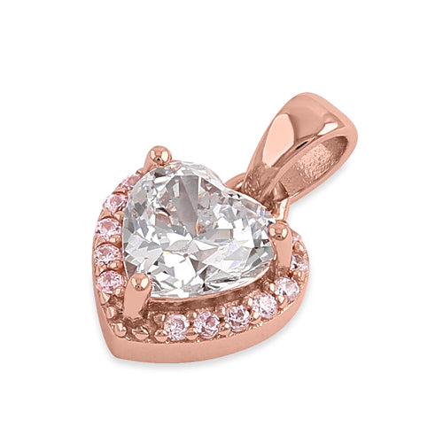 Sterling Silver Rose Gold Plated Small Clear and Pink CZ Heart Pendant