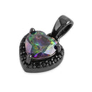 Sterling Silver Black Rhodium Plated Small Rainbow and Black CZ Heart Pendant