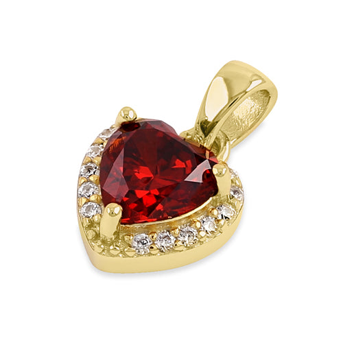 Sterling Silver Gold Plated Small Garnet + Clear CZ Heart Pendant