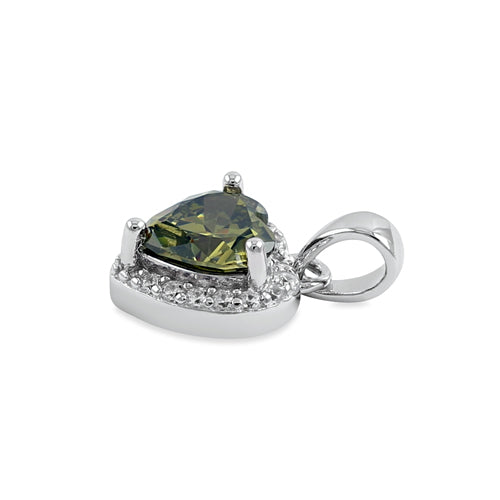 Sterling Silver Small Peridot CZ Heart Pendant