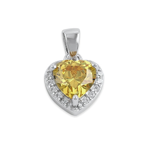 Sterling Silver Small Golden Yellow CZ Heart Pendant