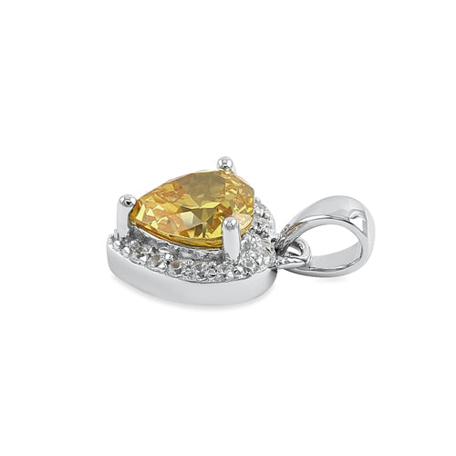 Sterling Silver Small Golden Yellow CZ Heart Pendant