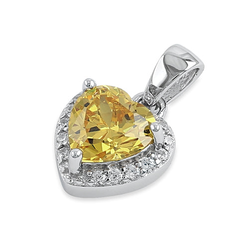Sterling Silver Small Golden Yellow CZ Heart Pendant