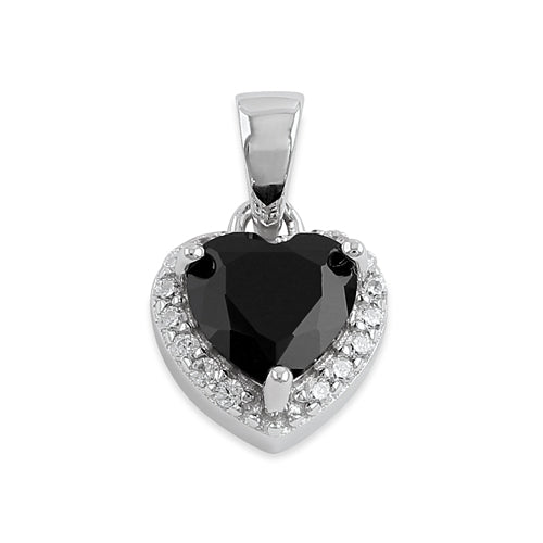 Sterling Silver Small Black CZ Heart Pendant