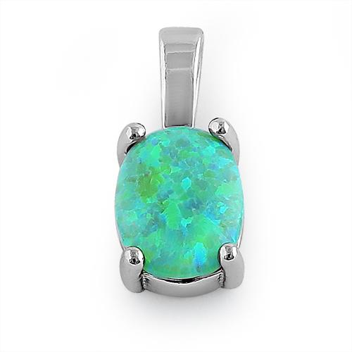 Sterling Silver Green Lab Opal Oval Pendant