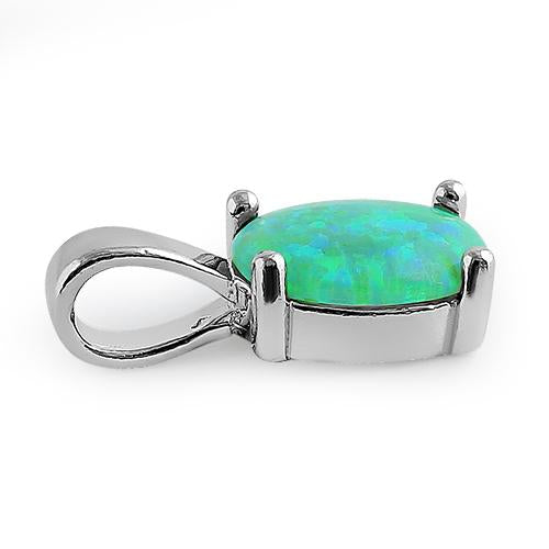 Sterling Silver Green Lab Opal Oval Pendant