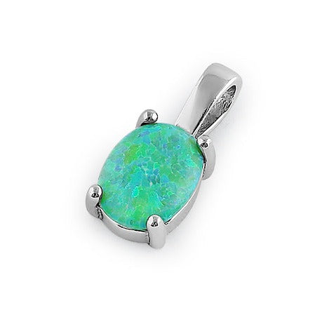 Sterling Silver Green Lab Opal Oval Pendant