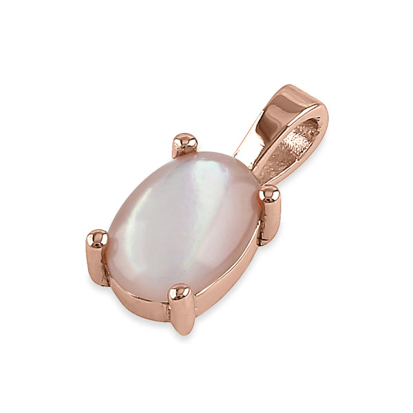 Sterling Silver Rose Gold Plated Pink Mother of Pearl Oval Pendant