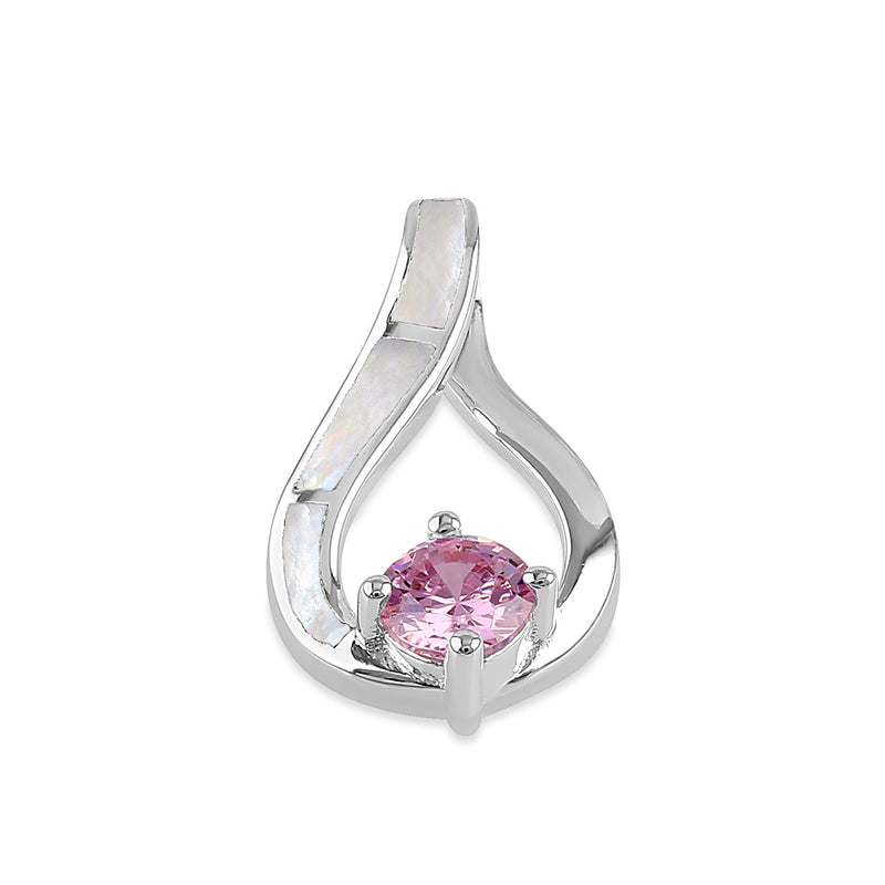 Sterling Silver Mother of Pearl Twist & Pink CZ Pendant