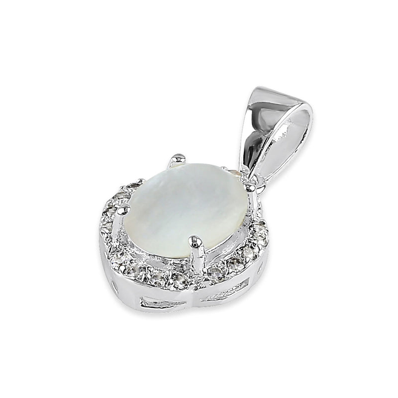 Sterling Silver Elegant Mother of Pearl Oval Halo Pendant