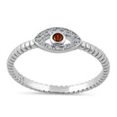 Sterling Silver Red Orange Stone Evil Eye CZ Ring