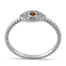 Sterling Silver Red Orange Stone Evil Eye CZ Ring