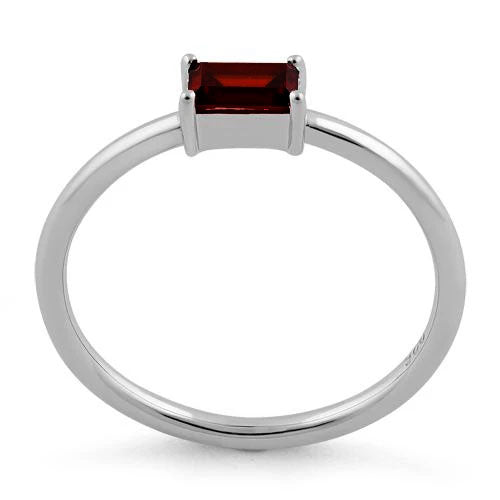 Sterling Silver Dainty Baguette Straight Dark Garnet CZ Ring