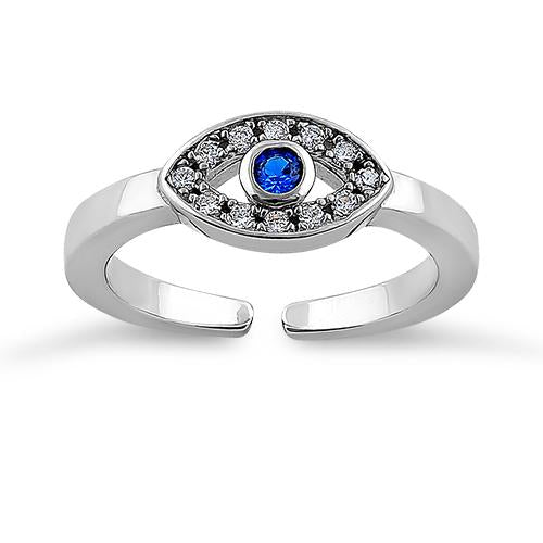 Sterling Silver Evil Eye Blue CZ Toe Ring