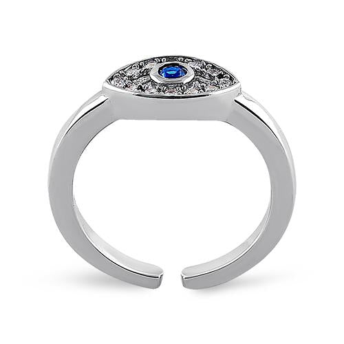 Sterling Silver Evil Eye Blue CZ Toe Ring
