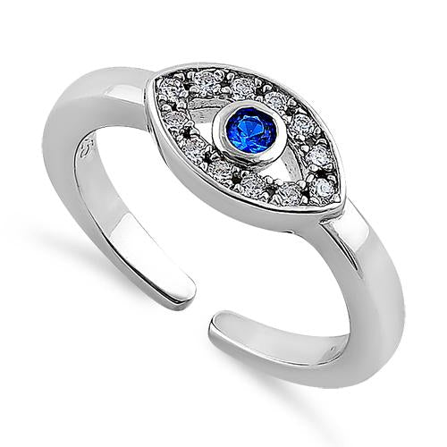Sterling Silver Evil Eye Blue CZ Toe Ring