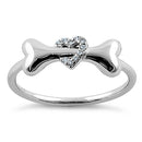 Sterling Silver Dog Bone & Heart Round Cut Clear CZ Ring