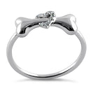 Sterling Silver Dog Bone & Heart Round Cut Clear CZ Ring