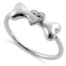 Sterling Silver Dog Bone & Heart Round Cut Clear CZ Ring