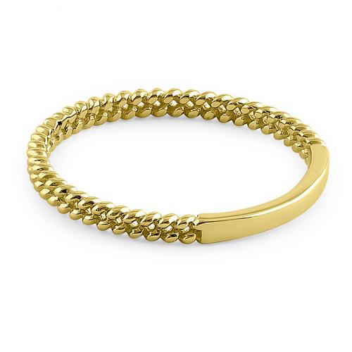 Solid 14K Yellow Gold Double Beaded Ring