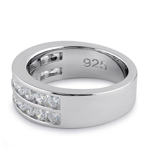 Sterling Silver Clear CZ Double Row Wedding Band