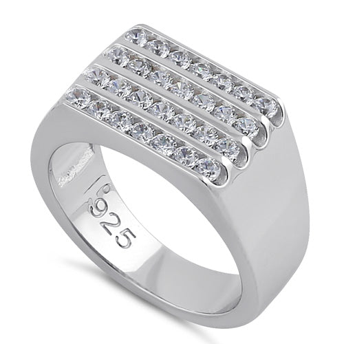 Sterling Silver 4 Row Clear CZ Wedding Band