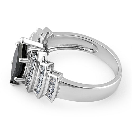 Sterling Silver Marquise Cut Black CZ Ring