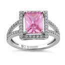 Sterling Silver Pink Emerald Cut CZ Ring