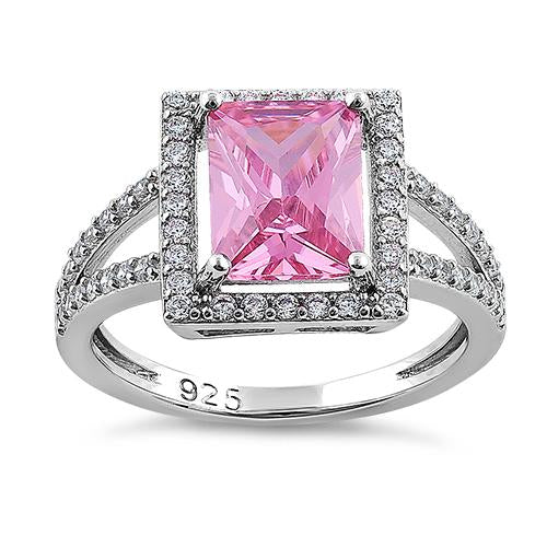 Sterling Silver Pink Emerald Cut CZ Ring