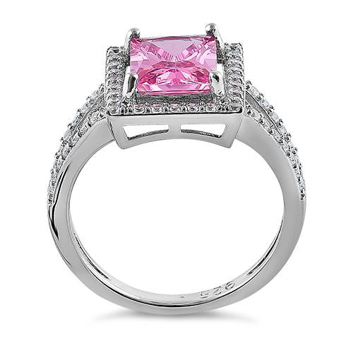 Sterling Silver Pink Emerald Cut CZ Ring