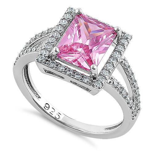 Sterling Silver Pink Emerald Cut CZ Ring