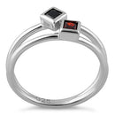 Sterling Silver Double Princess Cut Black & Garnet CZ Ring