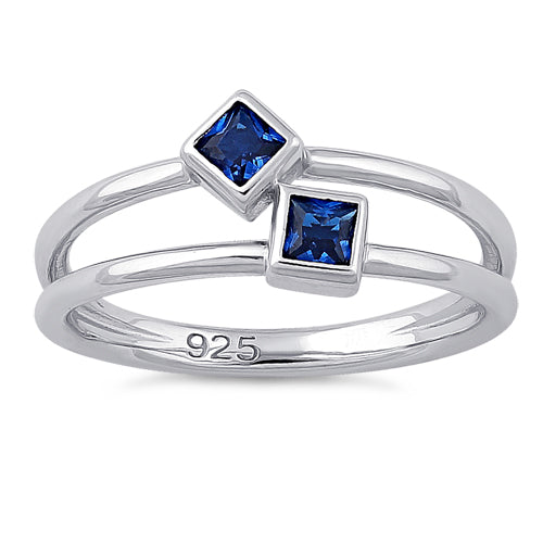 Sterling Silver Double Princess Cut Blue Spinel CZ Ring