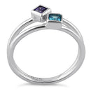 Sterling Silver Double Princess Cut Amethyst & Blue Topaz CZ Ring