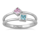 Sterling Silver Double Princess Cut Pink CZ Ring