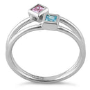 Sterling Silver Double Princess Cut Pink CZ Ring