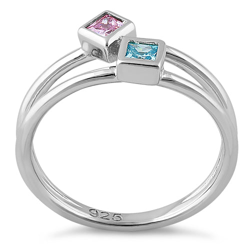 Sterling Silver Double Princess Cut Pink CZ Ring