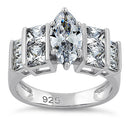 Sterling Silver Marquise Cut Engagement Clear CZ Ring