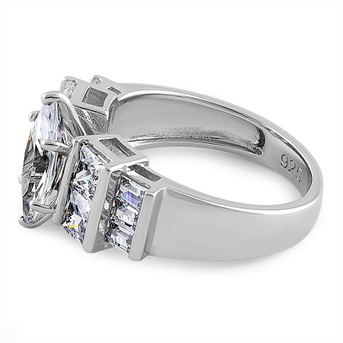 Sterling Silver Marquise Cut Engagement Clear CZ Ring