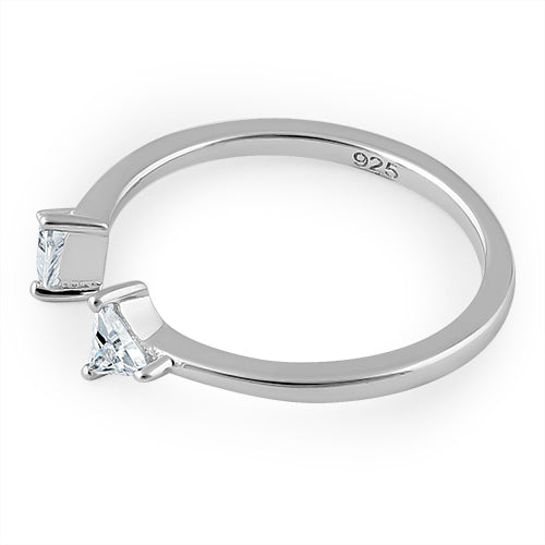 Sterling Silver Double Triangle Cut Clear CZ Ring